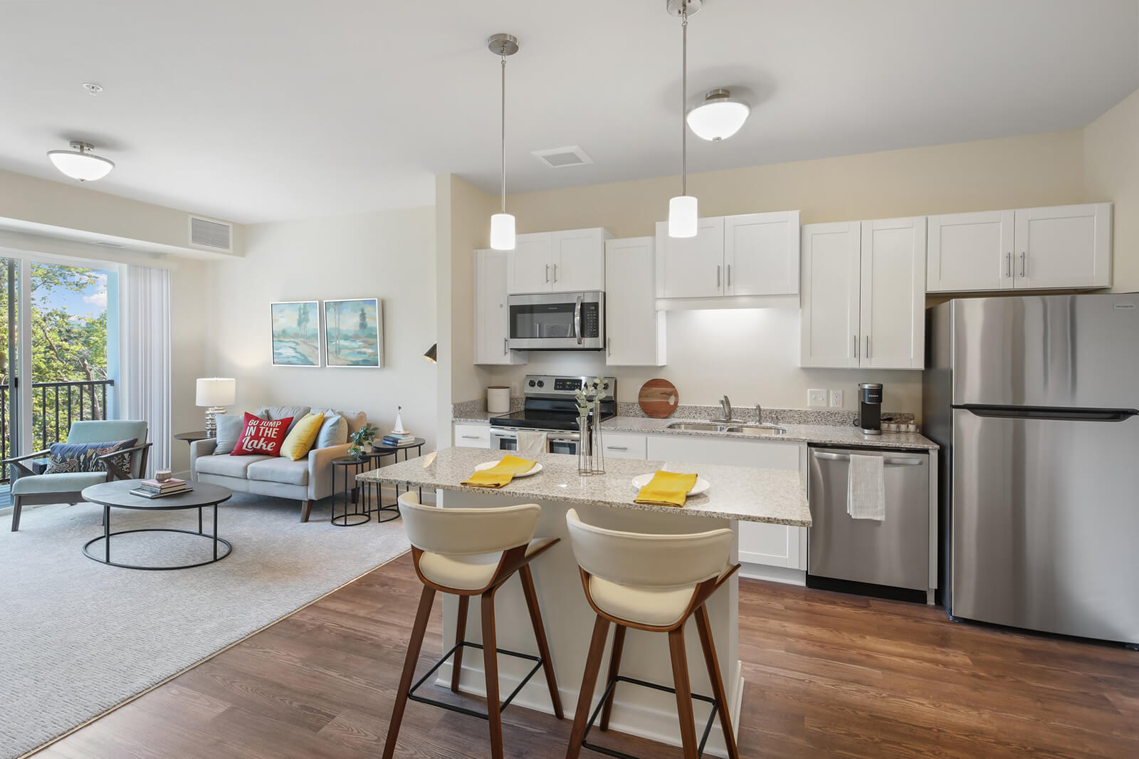 a kitchen and dining area