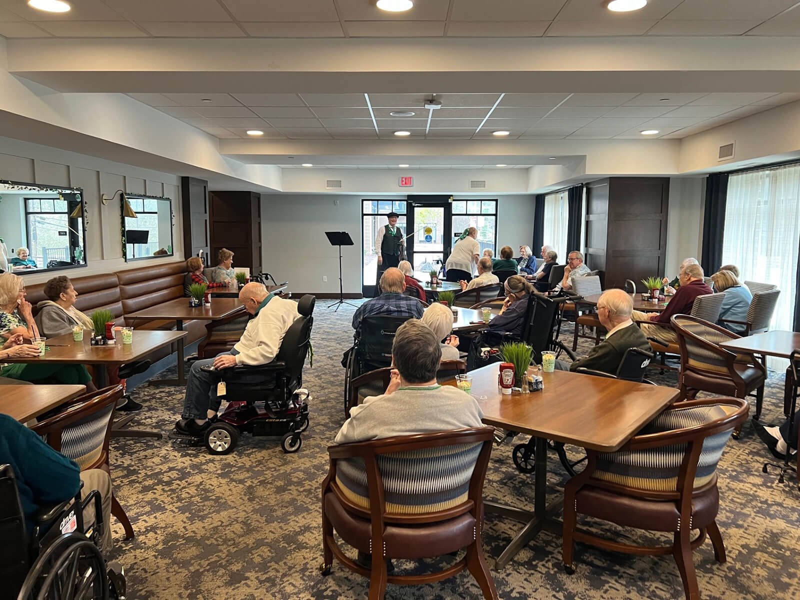 Seniors gathered for a St. Patrick's Day event at The Waters of McMurray community area.