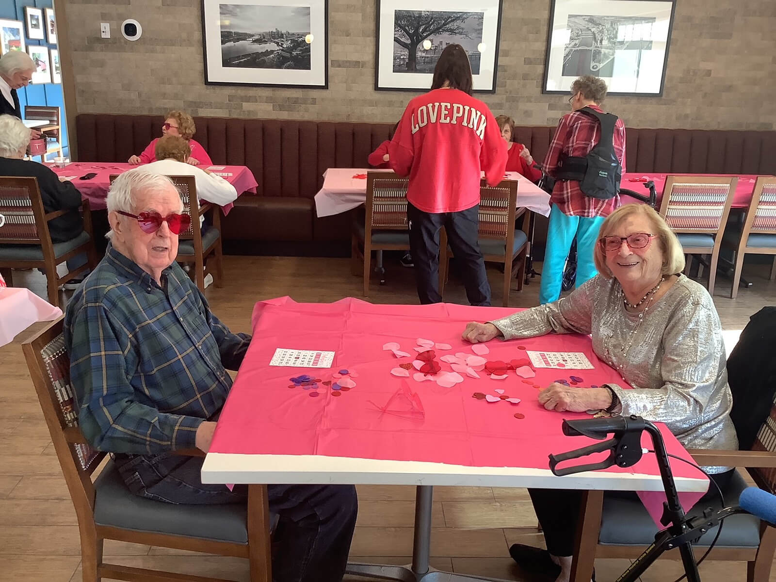 Seniors celebrating Valentine's Day with activities at The Waters of McMurray.